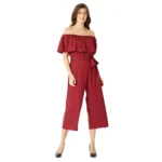 Miss Chase Women’s Blue Off-Shoulder Ruffled Midi Jumpsuit