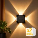 Murphy LED Outdoor Up/Down Wall Light – 6W, Warm White, (4 Multi-Directional Beams), IP65 Waterproof Aluminum Body, Pack of 2 (2-Year Warranty)
