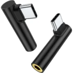 One Plus Original C to 3.5mm Audio Adapter (Pack of 2) | Type-C to AUX Headphone Jack Dongle with DAC Chip | Right-Angle Connector | Compatible with Mi, iQOO, Vivo, iPad Pro & Type-C Devices – Black
