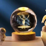 One94Store 3D Engraved Deer Crystal Globe Lamp | USB LED Night Light with Wooden Base | Creative 6 cm Crystal Ball Table Lamp for Bedroom, Home, Office Décor & Gifting (Warm White)