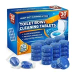 Pack of 30 Automatic Flush Toilet Bowl Cleaner Tablets, Bathroom Toilet Tank Cleaner, Powerful Cleaning Ball Toilet Blue Deep Clean Bubbles, Mild Lemon Scent (30 Taablets)
