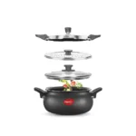 Pigeon By Stovekraft All in One Super Cooker Aluminium with Outer Lid Induction and Gas Stove Compatible 5 Litre Capacity for Healthy Cooking (Black)