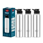 Pigeon by Stovekraft Inox hydra 900ml pack of 3 Stainless Steel Drinking Water Bottle 900ml Flipper Cap – Silver (1 year Warranty)