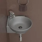 REMOTION Wall Mounted Wash Basin for Bathroom | Wall Hung Corner Sink | Ceramic Round Wall Hung Wash Basin | Wall Hung Small Corner Basin (16.3 x 13.8 x 4.3 Inch) (Matte Grey)