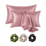 Satin Silk Pillow Cover for Hair and Skin 2 Piece with 3 Piece Satin Silk Scrunchies Free Solid Pillow Covers with Envelope Closure