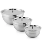 Shri & Sam Steel Serving Bowls with Lids Set | Tezon 3-Piece Stainless Steel Bowl with Lid Silver Multipurpose Food Serving & Storage Bowls for Kitchen & Dining