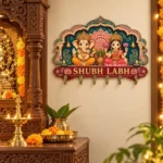 Shubh Labh Ganesh Lakshmi Wooden Wall Key Holder with 6 Hooks