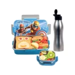 SIGNORA WARE Delight C Nugget Stainless Steel Printed Lunch Box Set for Kids | Airtight Lid with Clip Lock | Compact & Sleek Size | Great for Picnics & Outdoors (700ml + 130ml + 750ml Bottle | Blue)