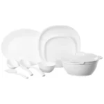 SignoraWare BPA Free Plastic Square Dinner Set | Microwave Safe | Unbreakable & Lightweight | Odor-Free | Great for Parties & Gatherings | Ideal for Regular Home Meals (Set of 32 pcs | White)