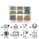 SIMPARTE Modular Airtight Kitchen Storage Container Set with Plain Lid 1800ml x 3, 1200ml x 3, 525ml x 3 (Peppy Blue, Set of 9)