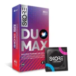 Skore Duo Max – Premium Pleasure Condoms for Him and Her with Disposal Pouches|Dotted & Ribbed|Performa Lubricant for Long Lasting Climax Delay |Suitable for use with lubes & toys- 1 Pack (10 pieces)