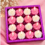 Small Flower Shaped Tealight Candles Set of 16, Pink & White Rose Design Decorative Candles for Diwali, Wedding, Birthday, Puja, Home Décor & Festive Decoration/Color May Vary