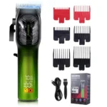 SOLIMPIA HT-6037 Hair Clippers for Men Professional Cordless Hair Trimmer Beard Trimmer 6 Guide Combs Sharp Stainless-Steel Blade Powerful 7000 RPM Motor 2000mAh Battery LED display 240 mins, Green