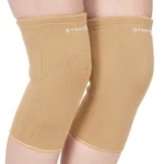 STRAUSS Elastic Knee Cap Support |Ankle, Knee, Elbow Support for Sports & Workout | Adjustable Compression for Men, Women |Ideal for Gym, Running, Recovery Support |Size: Large| 1Pair (Beige)