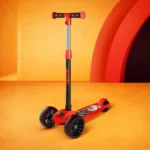 TALIO Foldable Kids Kick Scooter for Boys & Girls (2–5 Years) | 3-Wheel Scooter with 4-Level Height Adjustment | Anti-Slip Deck | BIS Certified | Max Load 30kg | (Red & Black) (GK-101/02)