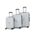 Teakwood Set of 3 8 Wheels Trolley Bag, Hard Cabin with Zipper Closure, Adjustable Push Button & Cross Side Strap, Number Lock System 360 Degree (Set of 3, Silver)