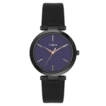 TIMEX Analog Watch for Women with Purple Round Dial & Black Leather Strap Band Water Resistant Women’s Wrist Watches – TWEL118SMU02