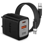 Tukzer 20W Dual Port GaN3 Ultra 2X Faster Charger Adapter (Type C PD3.0 & USB QC3.0) with Type C to C Cable for iPhone 17/17 Plus/17 Pro/17 Pro Max, 16/15/14/13/12 Series,Samsung, MacBook,Laptops-BLK