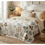 VAS COLLECTIONS Cotton AC Blanket for Single Bed (152 x 225 cm) | Reversible Soft Lightweight All-Season Blanket | Skin-Friendly & Breathable Comforter (Golden Leaf Garden)