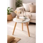 Wooden Small Coffee Table | Side Table | Multipurpose Table | End Table | Stool for Living Room & Bedroom | Table with Wooden Legs | Round Sturdy & Plant Stand 12 Inch White