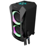 Zebronics Trolley DJ Speaker, 180W, AURACAST Technology, Upto 5h Playtime, Dual 20.32cm Full Range Drivers, BT v5.4, Rechargeable Wireless Mic, Mic & Guitar in, AUX, App Support (Roxor Plus)